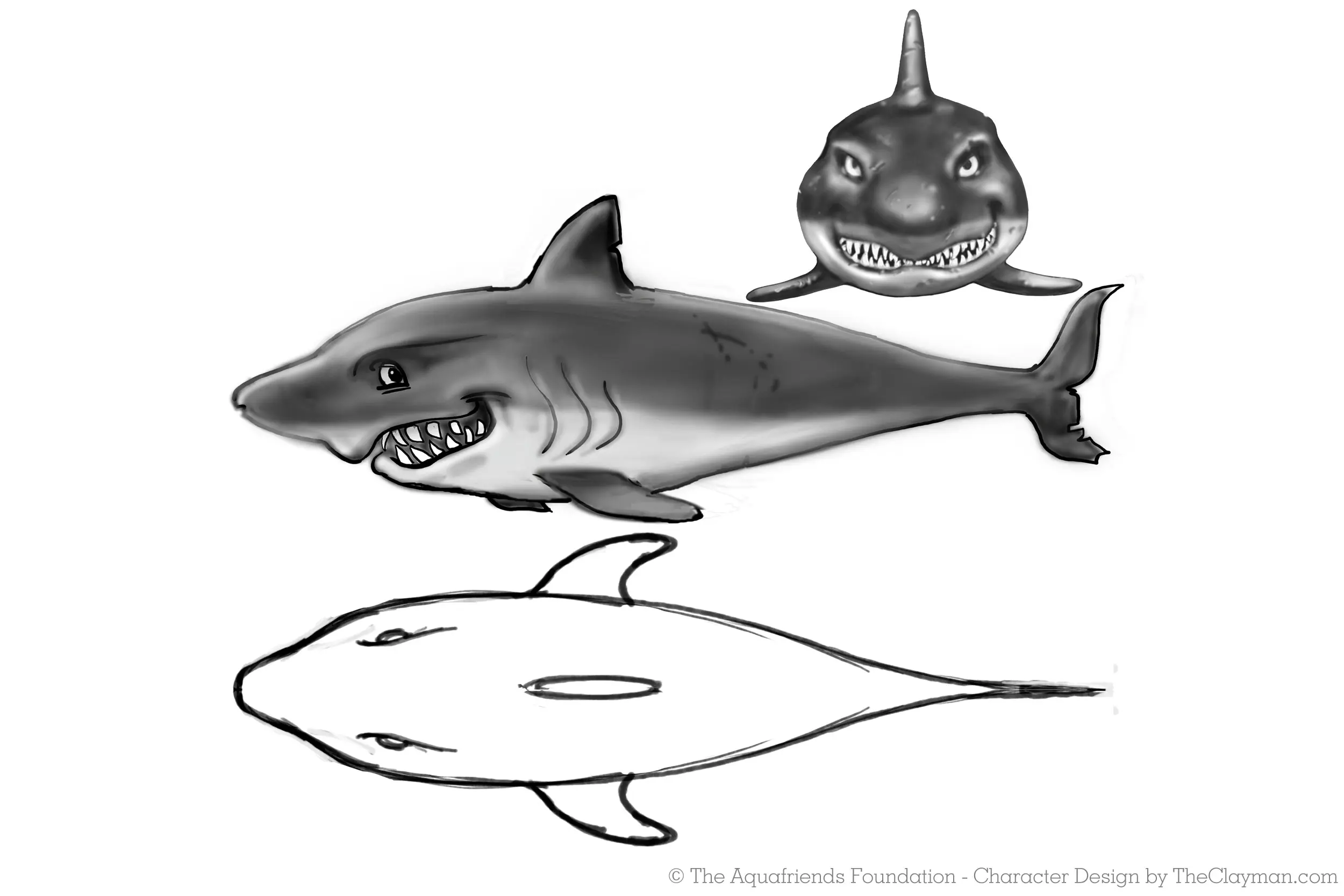 Character concept designs for by The Clayman Studio for Aquafriends Foundation's feature film about ocean conservation and the Pacific Gyre