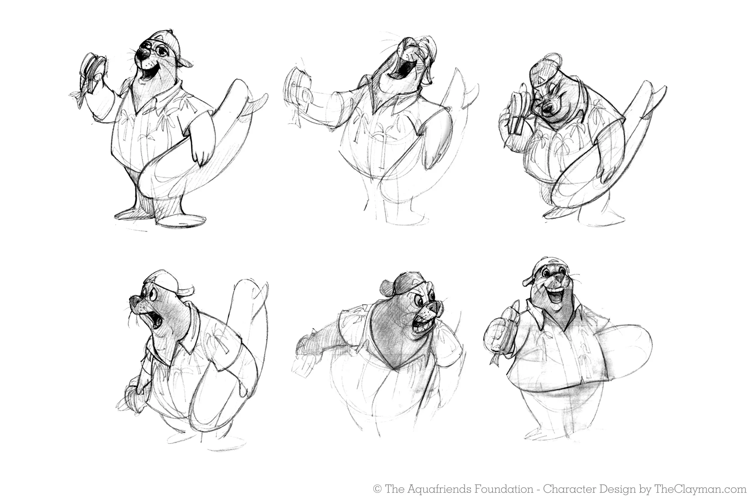 Character concept designs for by The Clayman Studio for Aquafriends Foundation's feature film about ocean conservation and the Pacific Gyre