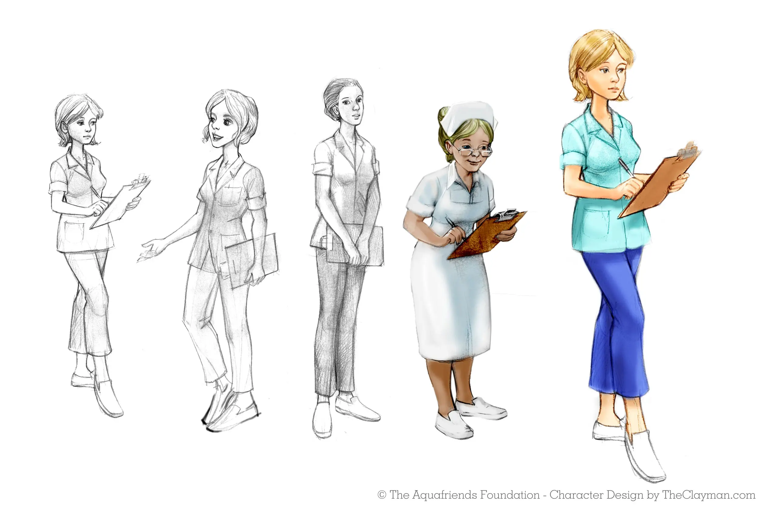 Character concept designs for by The Clayman Studio for Aquafriends Foundation's feature film about ocean conservation and the Pacific Gyre