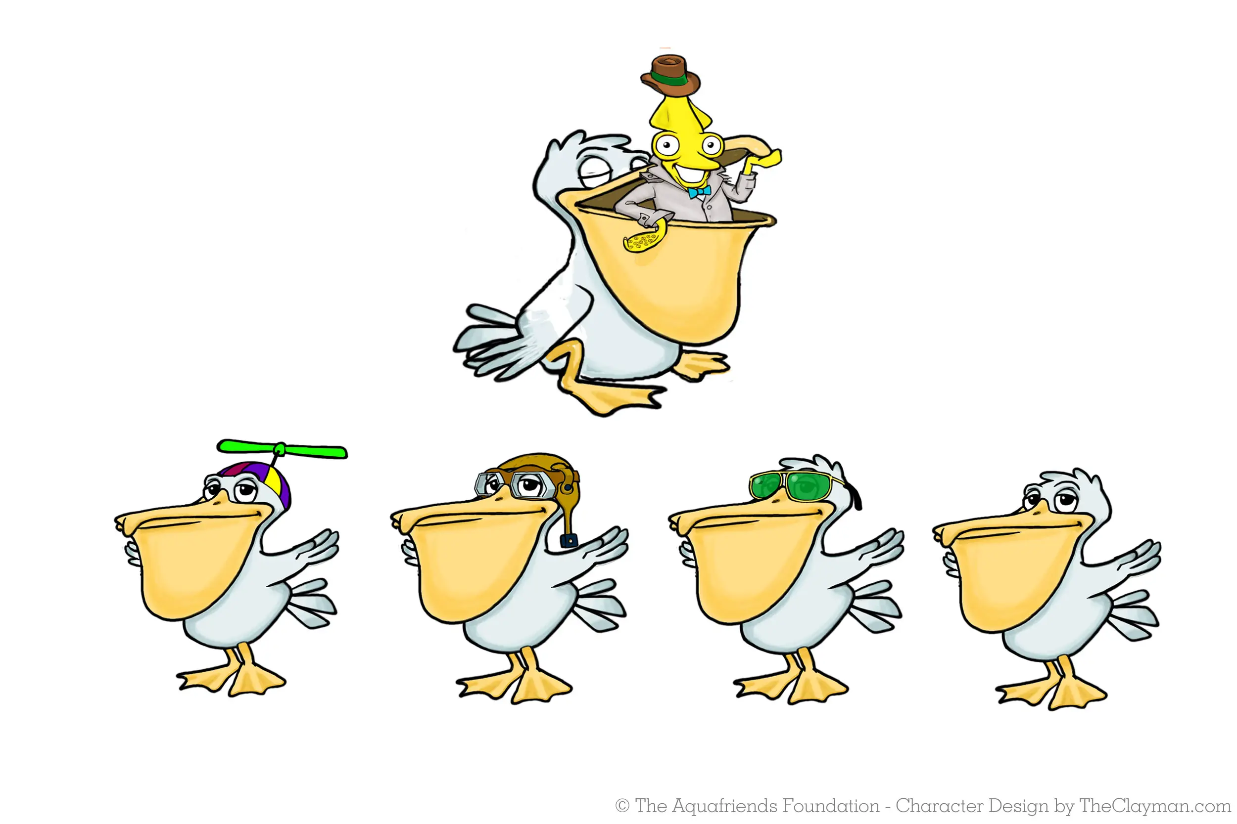 Character concept designs for by The Clayman Studio for Aquafriends Foundation's feature film about ocean conservation and the Pacific Gyre