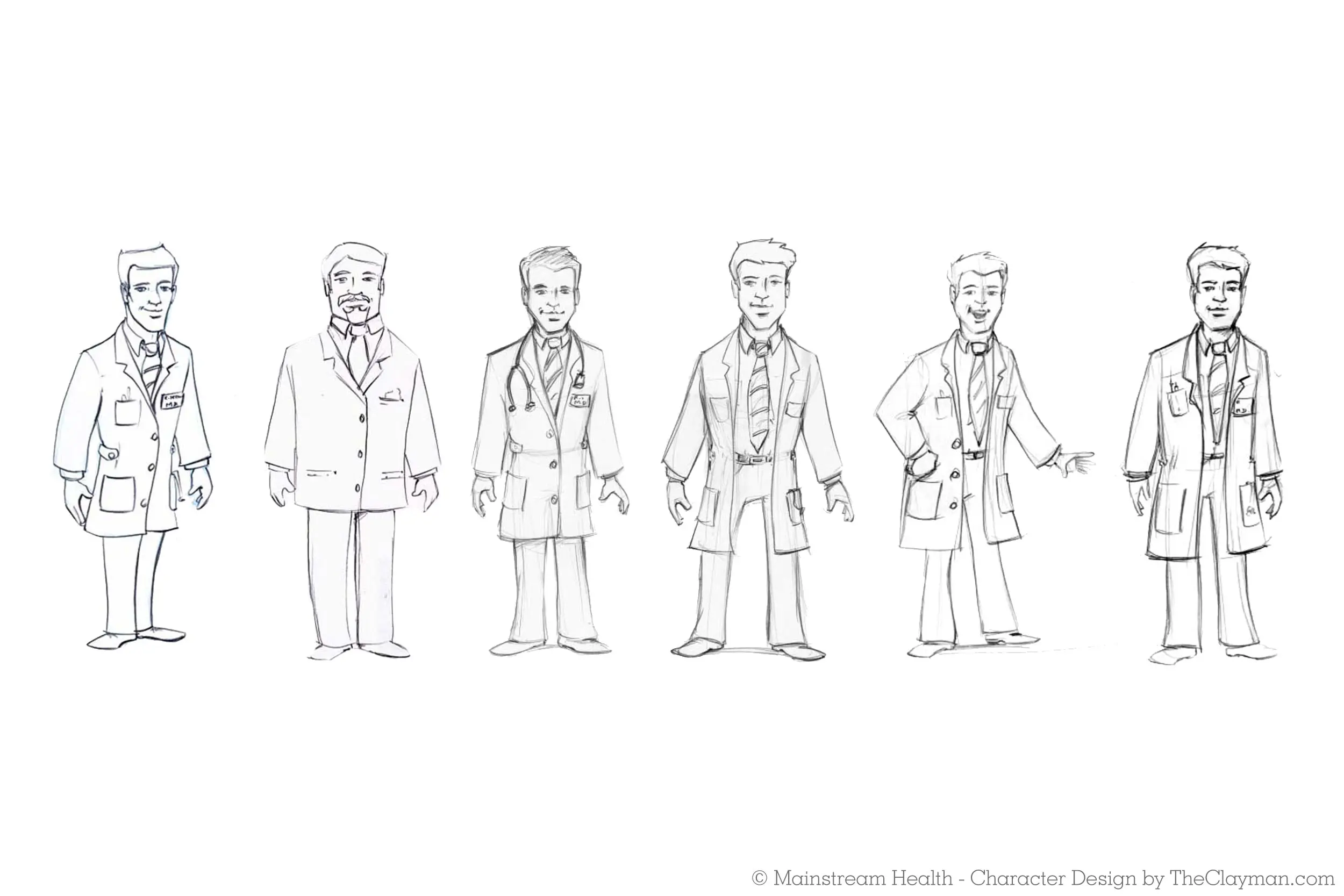 Character design and development for doctor and lawyer characters by The Clayman Studio for Mainstream Health educational and instructional materials