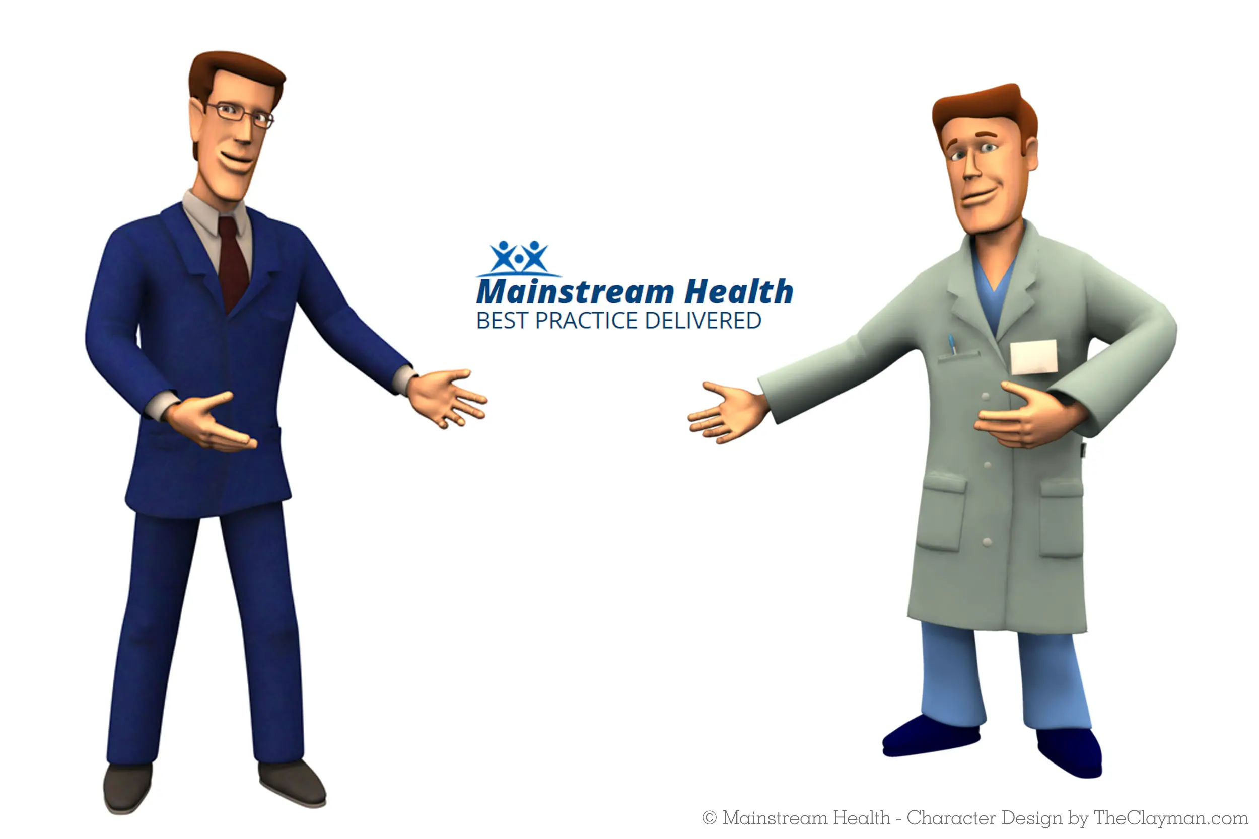 Character design and development for doctor and lawyer characters by The Clayman Studio for Mainstream Health educational and instructional materials