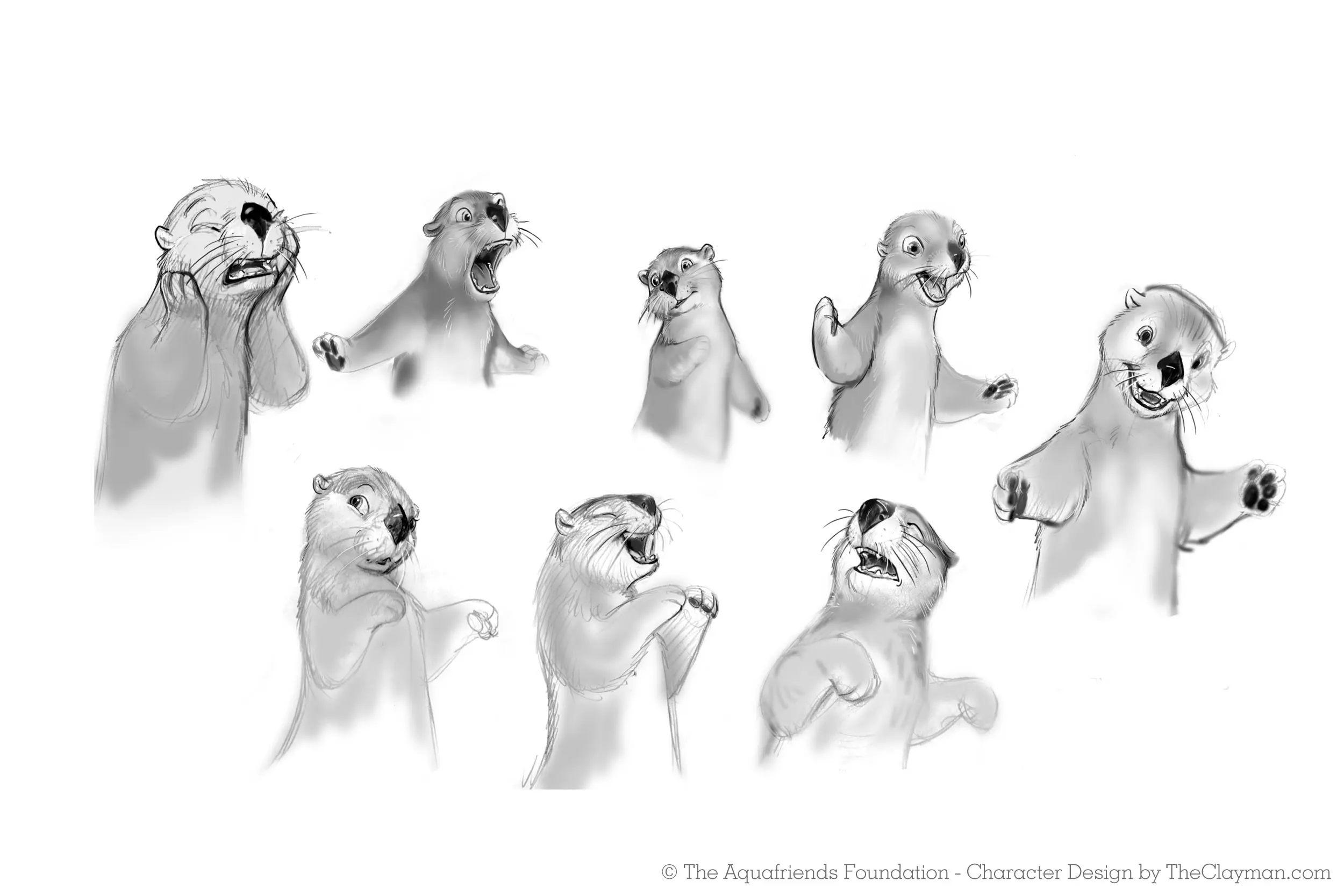 Character concept designs for by The Clayman Studio for Aquafriends Foundation's feature film about ocean conservation and the Pacific Gyre