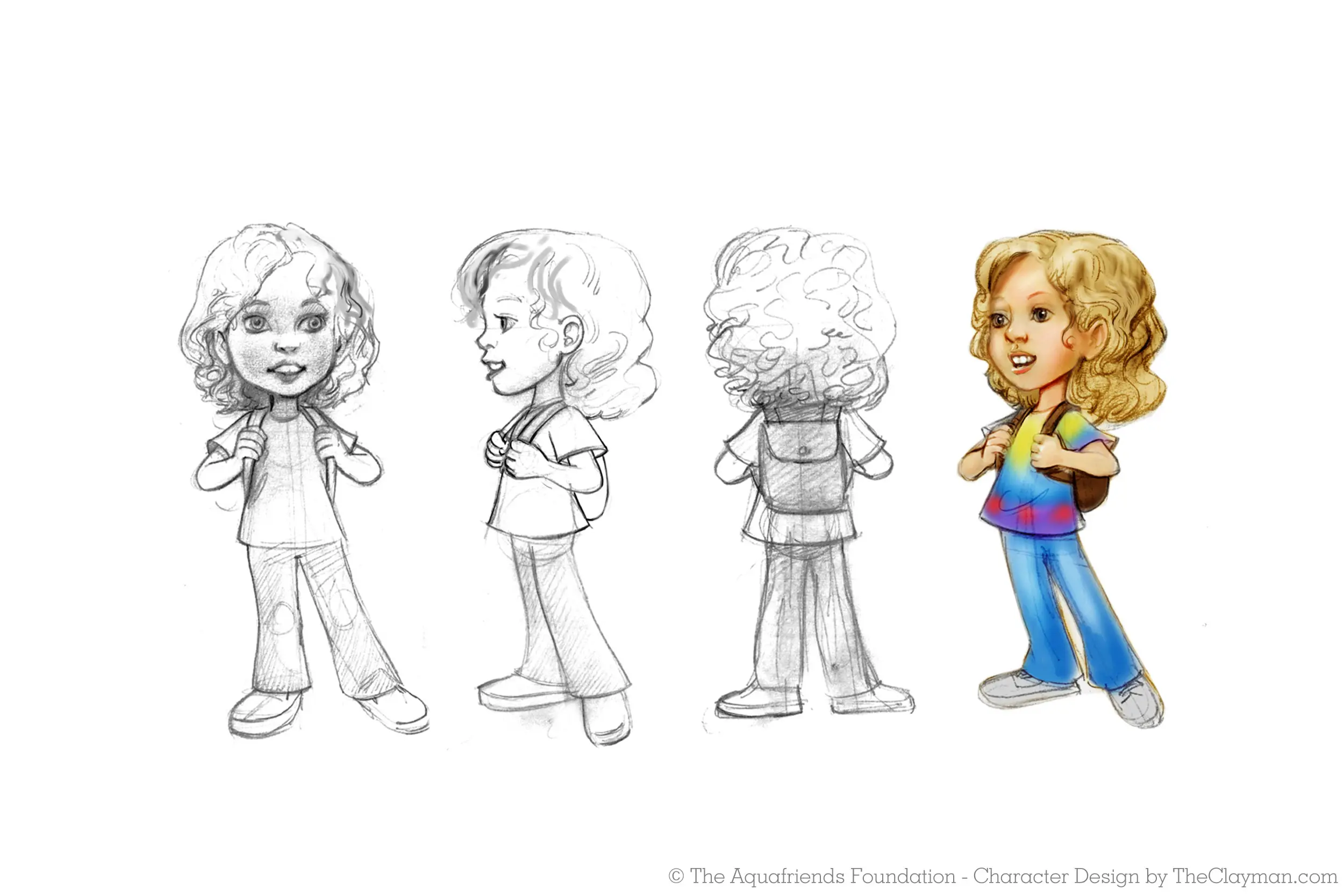 Character concept designs for by The Clayman Studio for Aquafriends Foundation's feature film about ocean conservation and the Pacific Gyre