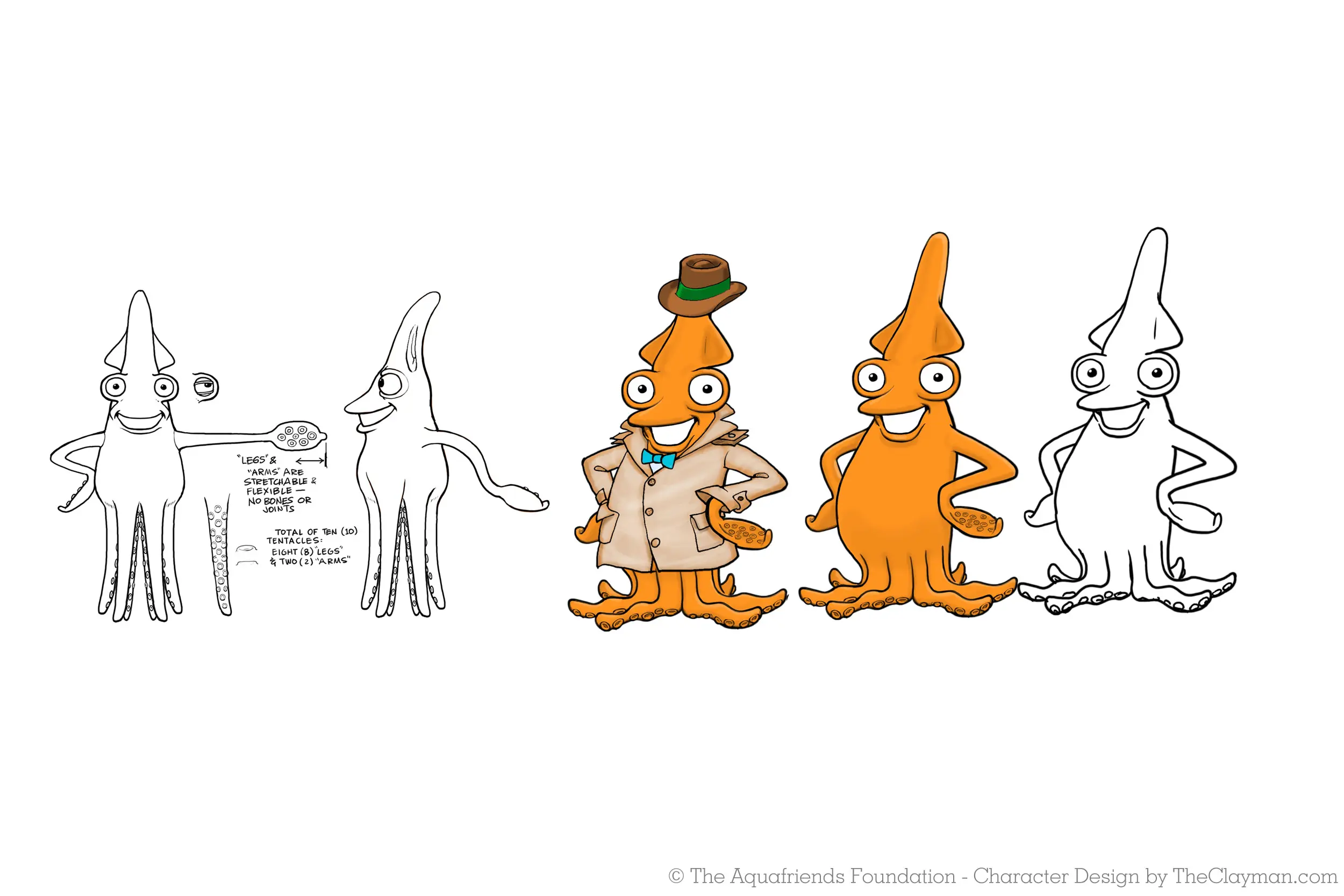 Character concept designs for by The Clayman Studio for Aquafriends Foundation's feature film about ocean conservation and the Pacific Gyre