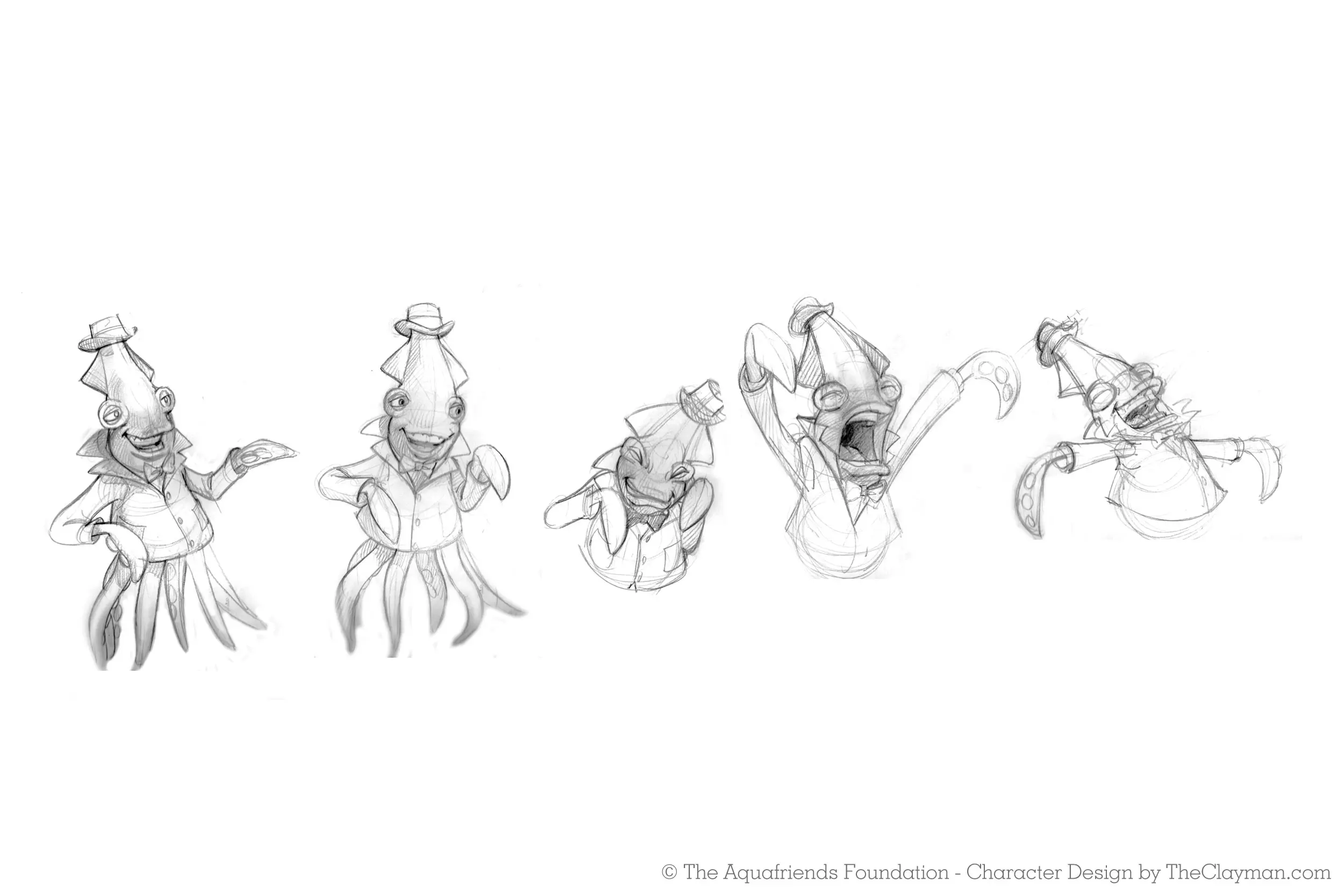 Character concept designs for by The Clayman Studio for Aquafriends Foundation's feature film about ocean conservation and the Pacific Gyre