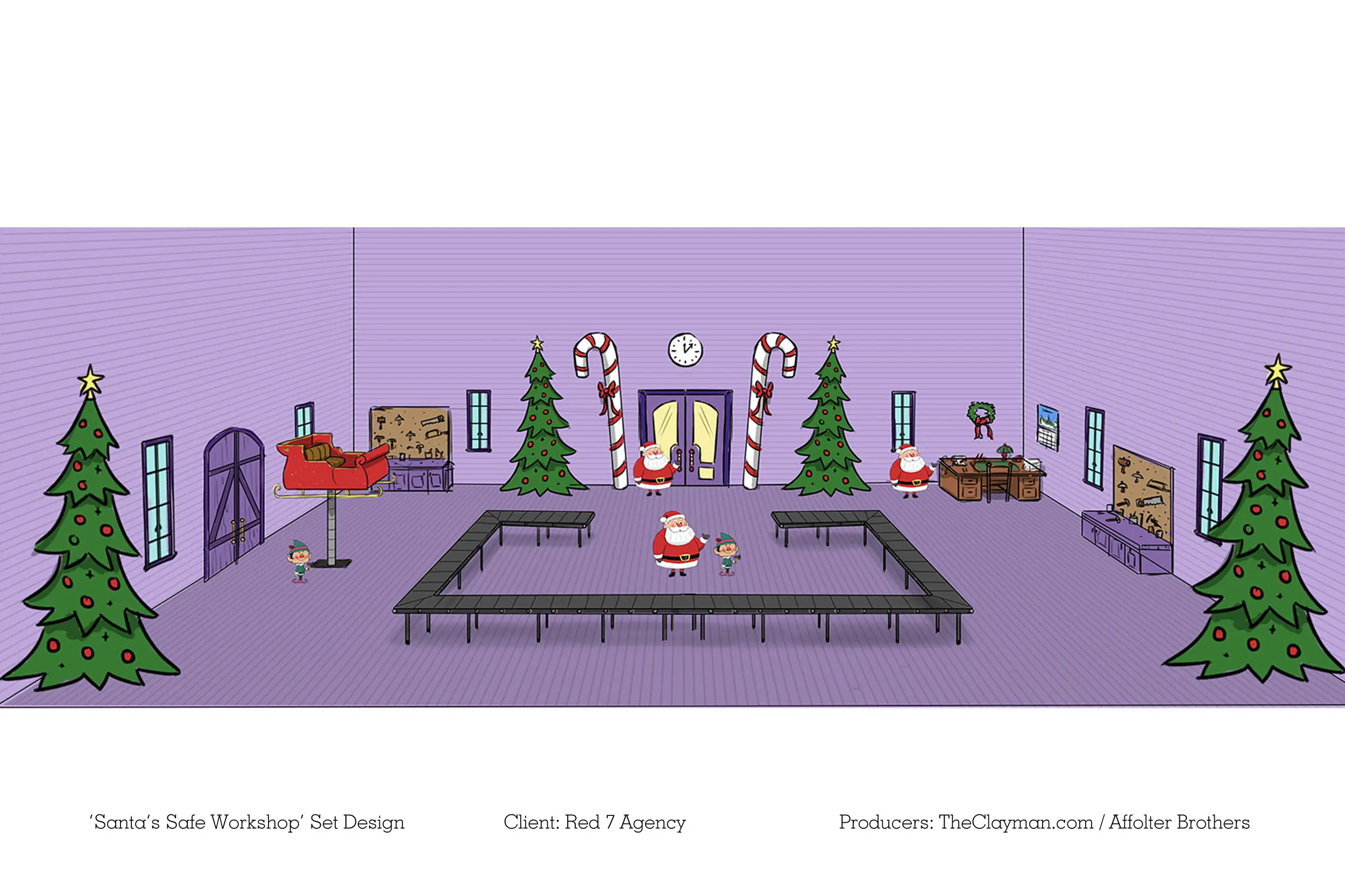 Set Design details for Santa's Workshop Makeover, an animation project for Red7 Agency, created in collaboration between The Clayman Studio and Affolter Brothers